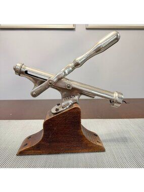 Vintage Titan Tabletop Mechanical Corkscrew Wood Base Wine Opener